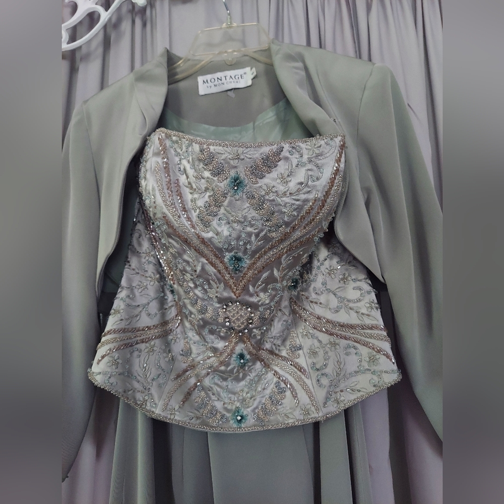 Montage Mon Cheri Beaded Corset Top A-Line Formal Dress With Jacket Size 6 - Picture 3 of 10